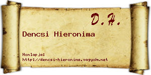 Dencsi Hieronima névjegykártya
